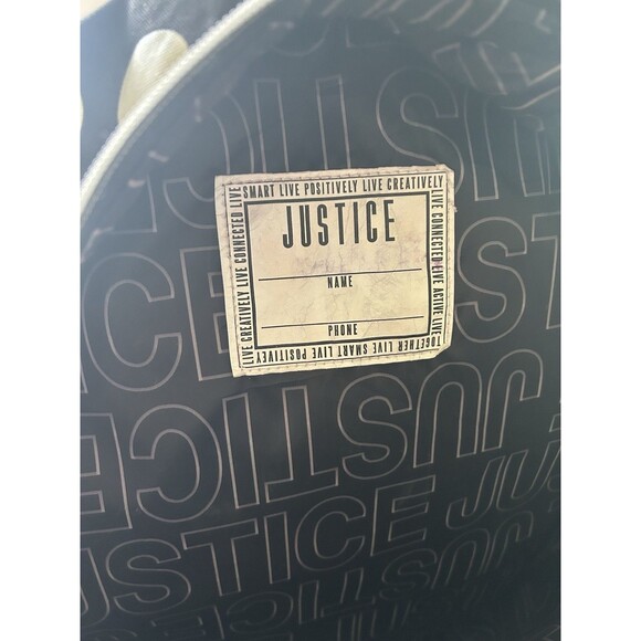Justice Backpack Est 2004 Exclusive "Just Be You" Gold & White Polka-dot &Stripe - Picture 9 of 10